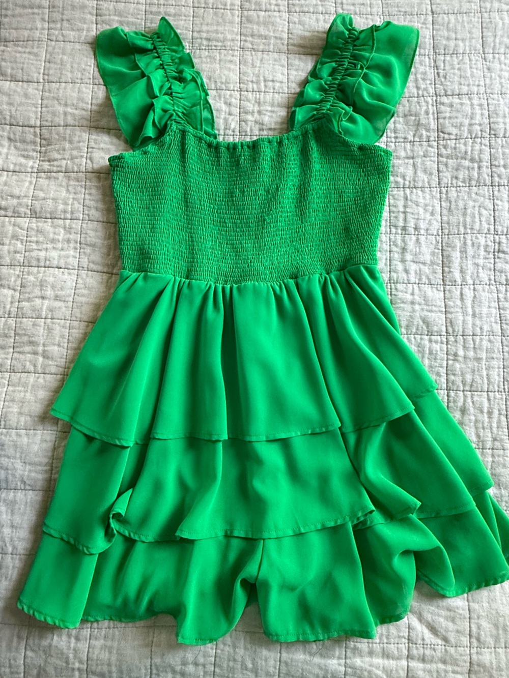 Green Smocked Bodice Tiered Romper